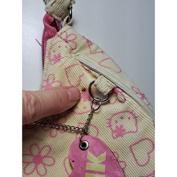 2000s Y2K Hello Kitty Pink & Cream Corduroy Hello Monogram Shoulder Bag Purse - Picture 6 of 15